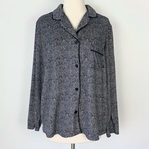 SALE Simply Vera Wang Fleece Button-Up Herringbone Long Sleeve Pajama Top